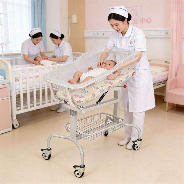 Clear Baby Bassinet Anti-Reflux Hospital Cot Newborn Crib w/ Wheels & Storage