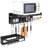 Microwave Oven Shelf Rack Wall Mount Oven Bracket Kitchen Organiser with Hooks