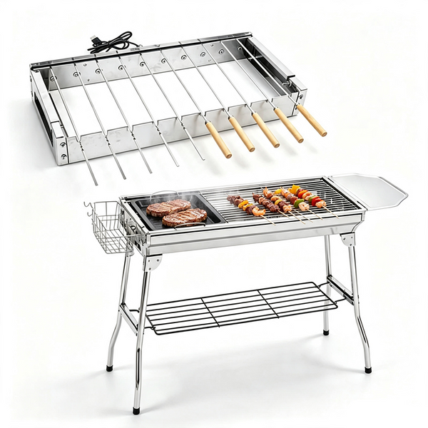 Outdoor Folding BBQ Grill Stove Charcoal Picnic Camping & Automatic Rotary Grill