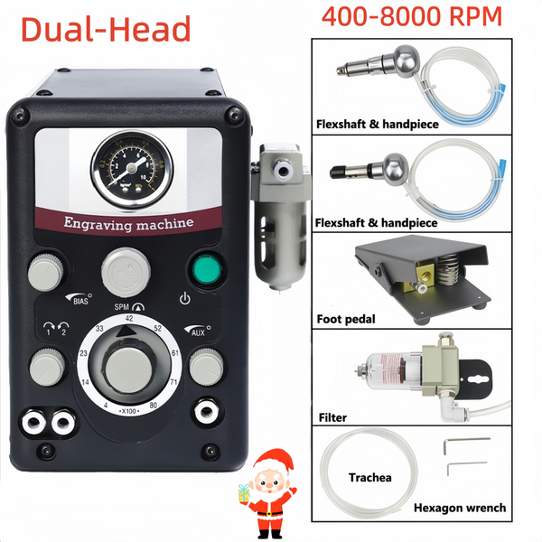 Jewelry Pneumatic Engraving Machine 8000RPM  Double Head Micro Graver Crafting