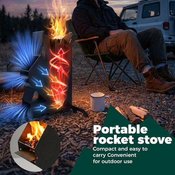 Rocket Stove for Cooking Portable Wood Fire Burning Camping Backyard Cooking BBQ