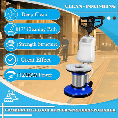 17" 1200W Commercial Orbital Scrubber &Polisher Hard Floor Buffer Carpet Cleaner