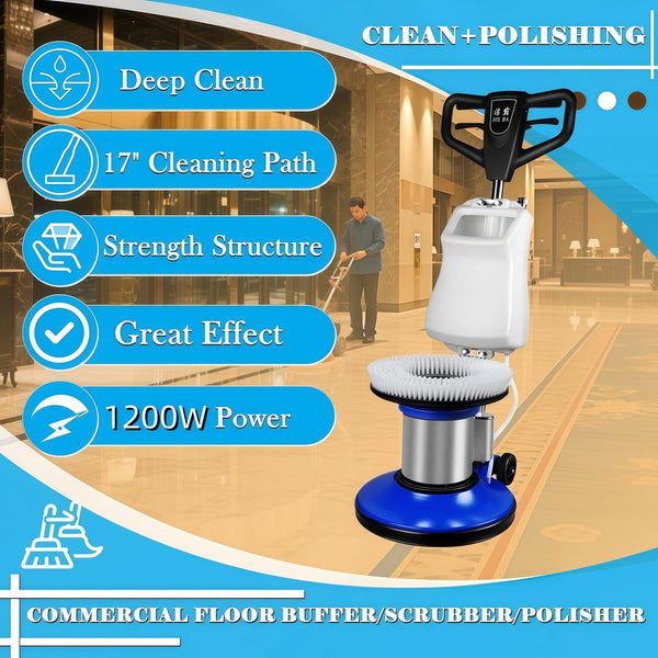 17" 1200W Commercial Orbital Scrubber &Polisher Hard Floor Buffer Carpet Cleaner