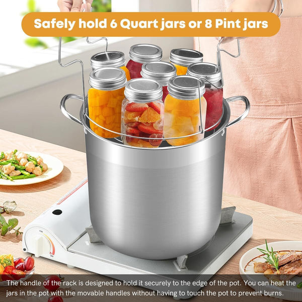 9Pcs Canning Pot Set Water Bath Canner Stainless Steel with Glass Lid 21.5 Quart