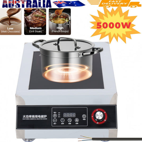Portable Commercial Cooktop 5000W Induction Burner with Temp Settings Timer AU