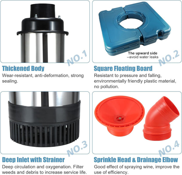 25000GPH Fountain Aerator Large Water Pond Pump Floating Fountain Circulation AU