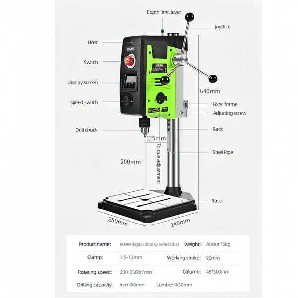 800W Drill Press Electric Bench Drill Stand Variable Speed 1.5-13mm Benchtop