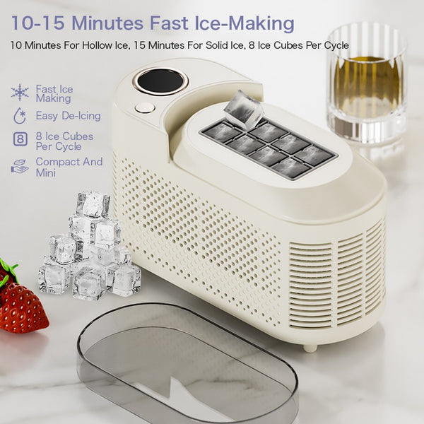 2-Power Mini Ice Maker 8 Cube Quick Ice Making Tool For RV Trip 21.6*9.3*12.8cm
