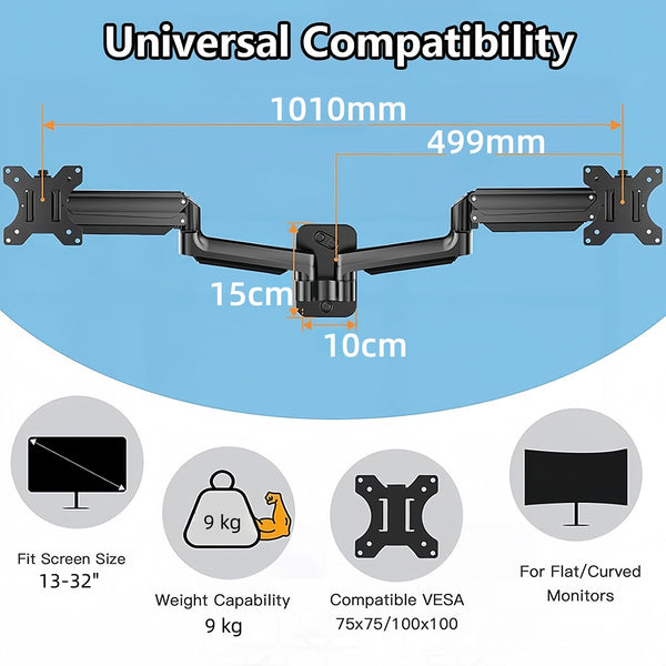 Double Monitor Arm Fully Adjustable Dual Monitor Wall Mount For 13''to32" Screen