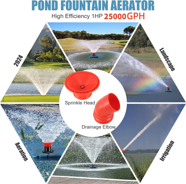 Fountain Aerator Large Water Pond Pump 25000GPH Floating Fountain Circulation