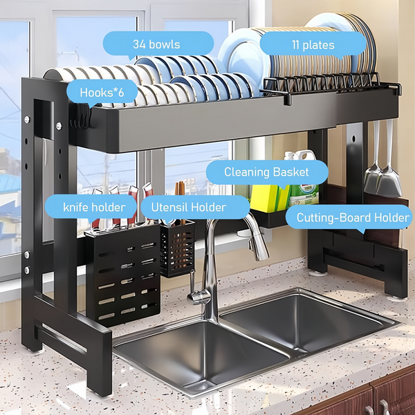 Over The Sink Dish Drying Rack 64-100CM Length and Height Adjustable Dish Drying