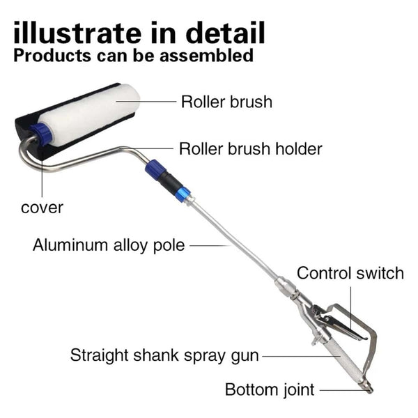 Airless Paint Roller Airbrush Tool Brush Extension Pole Painting Kit for Walls