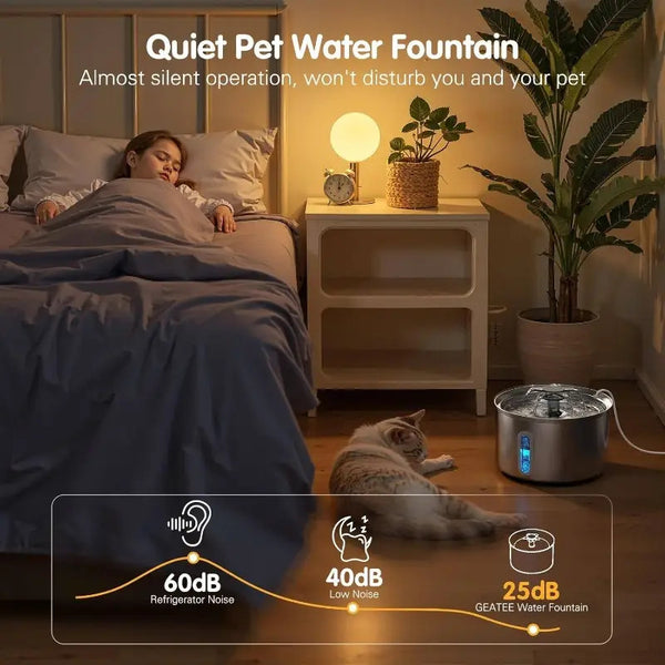 3.2L Pet Stainless Steel Water Fountain Dog Cat Drinking Dispenser Filter Feeder