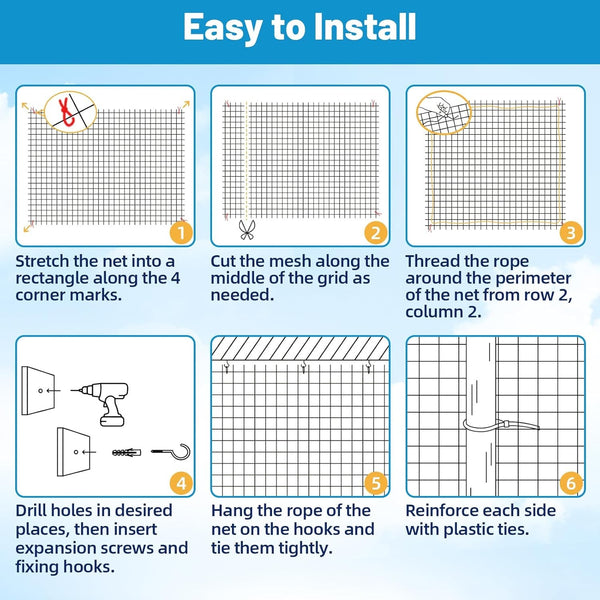 3*10M Cat Enclosure Netting Low Visibility Garden Balcony Pet Net Bite-Resistant