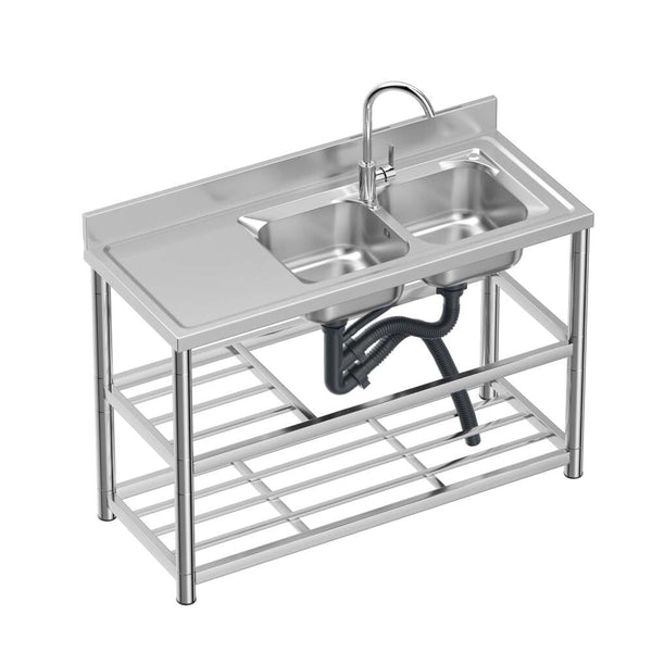 Stainless Steel Kitchen Bench Work Table Commercial Sinks Splashback 120cmX80cm
