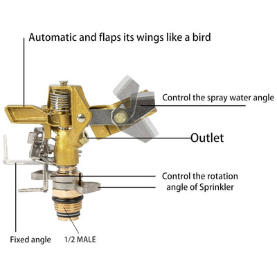 Heavy Duty Brass Impact Sprinkler Head with Nozzles 1/2" Lawn Garden Irrigation