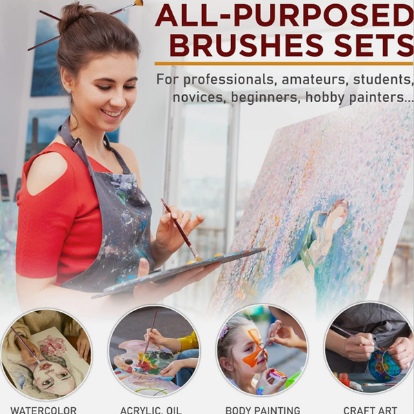 13PCS Artist Paint Brush Set for Oil Acrylic Watercolour Face Rock Long Handle