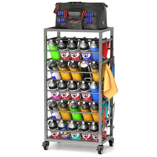 50 Can Spray Paint Storage Rack Aerosol Storage Cart Rolling Spray Bottle Holder