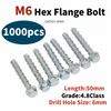M6x50mm Flanged Hex Head Bolts 1000pcs Flange Hexagon Screws Carbon Steel