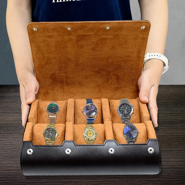 6 Slots Watch Case - Luxury Watch Roll 6 Slots Travel Box Recycled Leather Case