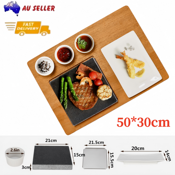Black Rock Grill Steak Stone Set Hot Stone Cooking Steak Stone w/Ceramic Dishes