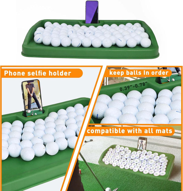 Golf Ball Tray with Cell Phone Holder Heavy Duty Golf Driving Range Ball Tray