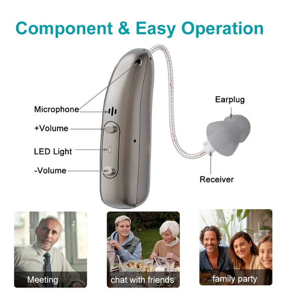 Bluetooth Hearing Aids Invisible Noise Cancelling RIC Digital Sound AmplifierBTE