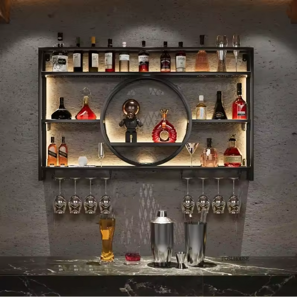 3-Tier Metal Wine Rack w/ LED Light Wine Bottle Shelf For Home Bar Display 1.2m