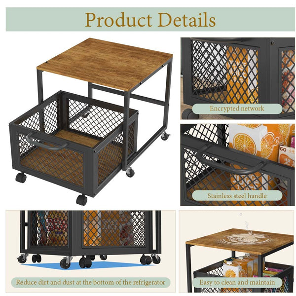 Mini Bar Fridge Beverage Cooler Drinks Refrigerator Stand with Drawer Cart Home