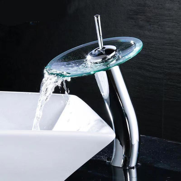 Basin Faucet Modern Round Waterfall Faucet Hot Cold Tall Bathroom Faucet WELS