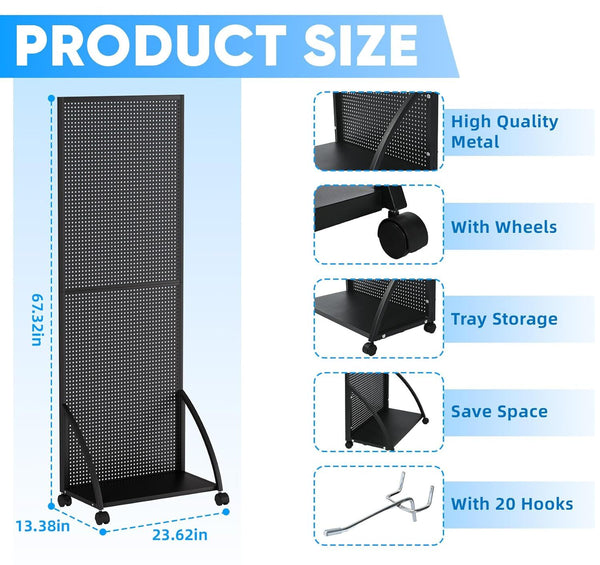 Mobile Pegboard Display Stand with 20 Hooks Jewelry Retail Pegboard Racks AU