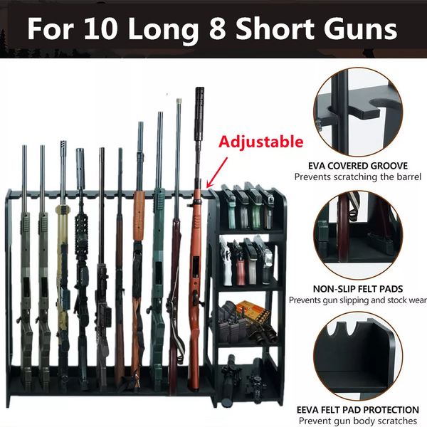 10-Slot Standing Rifle Gun Rack Shotgun Firearm Home Storage Display Wooden Rack