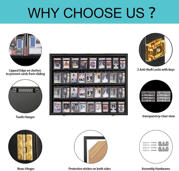 Lockable Trading Card Collector Graded Sports Card Display Frame UV Protection
