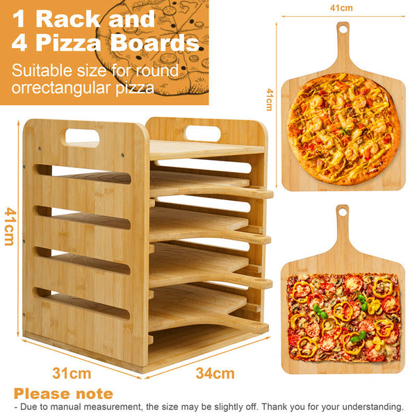 13" Pizza Rack Wooden Pizza Peel Rack  4 Tier Non-Stick Pizza Paddle Pizza Board