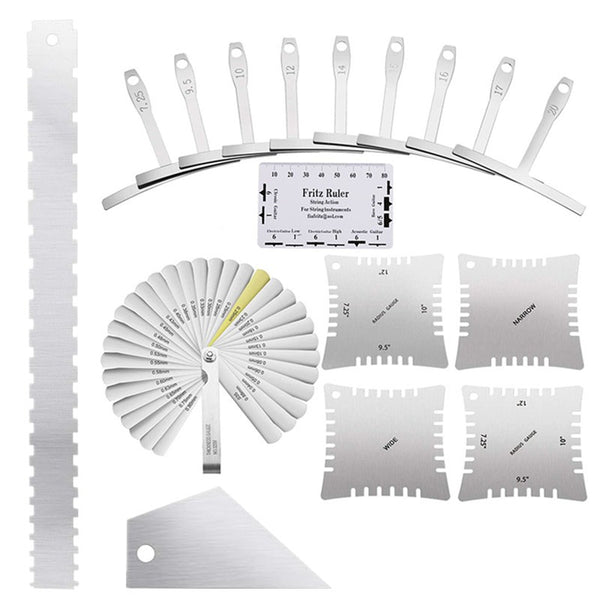 17 Pcs Guitar Luthier Tool Radius Gauge String Action Ruler Guitar Bass Setup