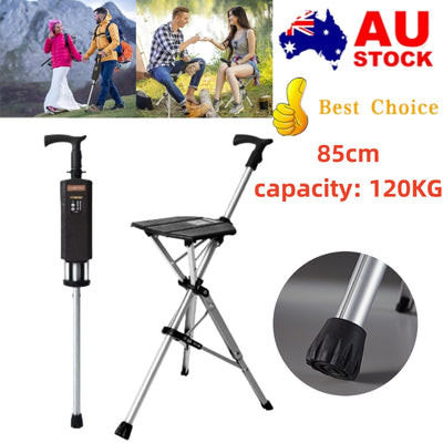 Folding Cane Seat Walking Stick Tripod Anti-Slip Portable for Seniors Hiking AU