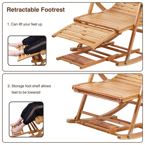 Leisure Rocking Chair Backrest Folding Bed Elderly Relax Armchair Foot Massage