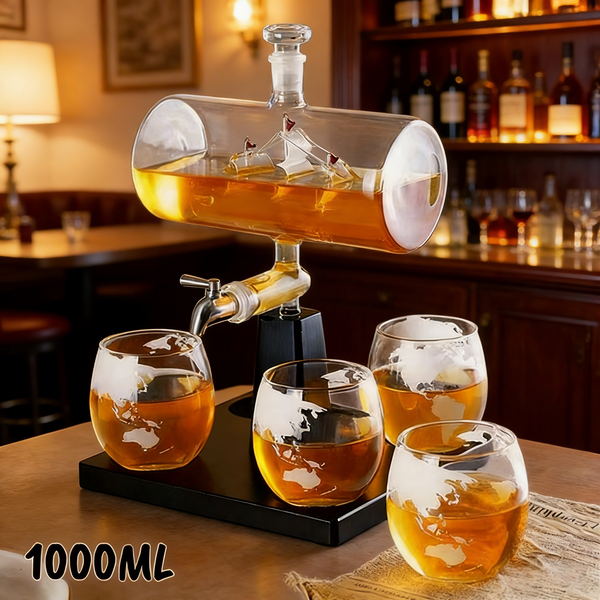 Whiskey Decanter Set with 4 Whisky Glasses 1000ml Ship Sails Set for Home Bar AU
