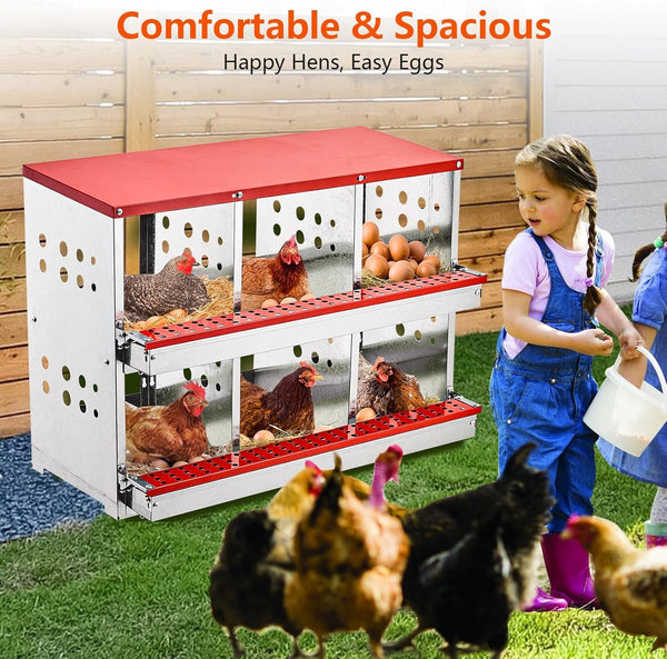6 Hole Chicken Hen Coop Hutch Inside Outside Roll Away Lay Egg Nesting Box Metal