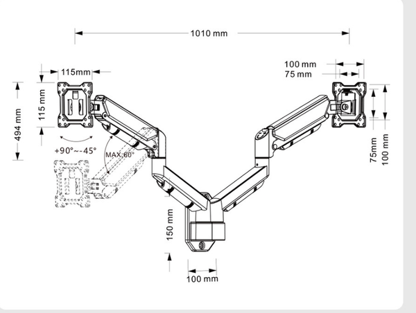 Double Monitor Arm Fully Adjustable Dual Monitor Wall Mount For 13''to32" Screen