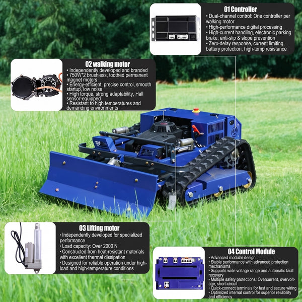 RC Petrol Lawn Mower with Snow Blade Tracked Mower & Snow Shovel 224cc 9HP AU