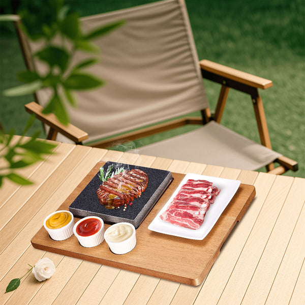 Black Rock Grill Steak Stone Set Hot Stone Cooking Steak Stone w/Ceramic Dishes