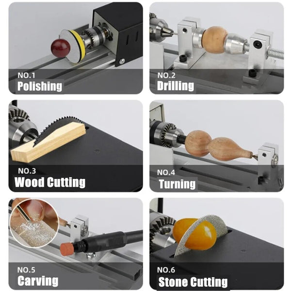 Mini Lathe Beads Machine Woodwork DIY Lathe Polishing Drill Set 6 Carving Blade