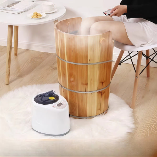 Foot Bucket With Steam Machine Wooden Basin for Soaking Tub W/Massager and Lid