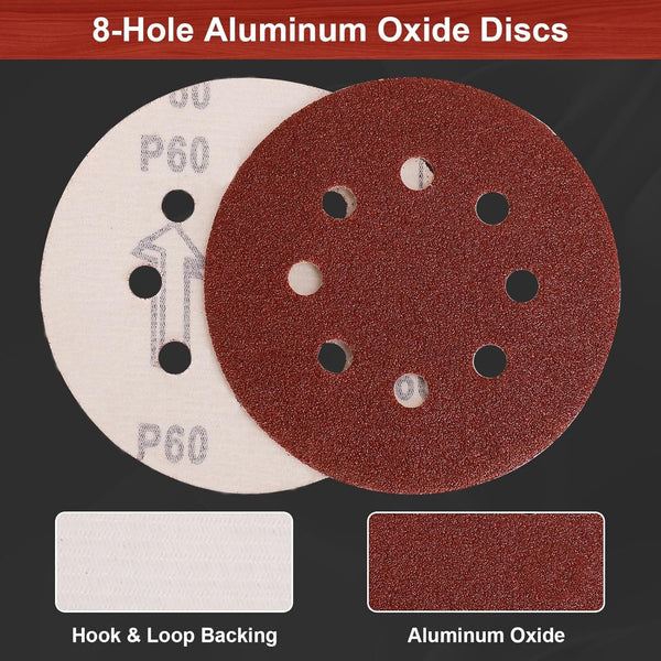 100pcs Sanding Discs 5 Inch 8 Hole Sanding Discs Grits 80 -3000 Sanding Pad