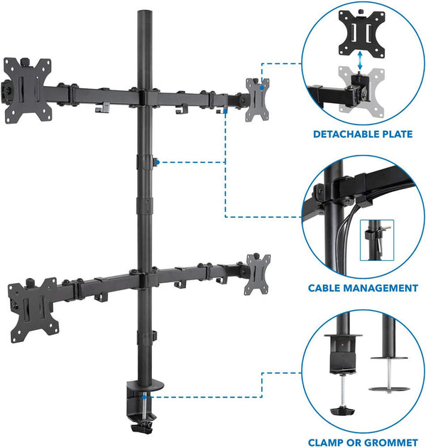 4 Monitor Stand Fits For 30 inch Computer Screen Full Adjustable Monitor Arm