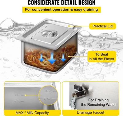 12L Insulated Food Warmer Bain Marie Food Warmer Buffet Warmer Chafing Dish