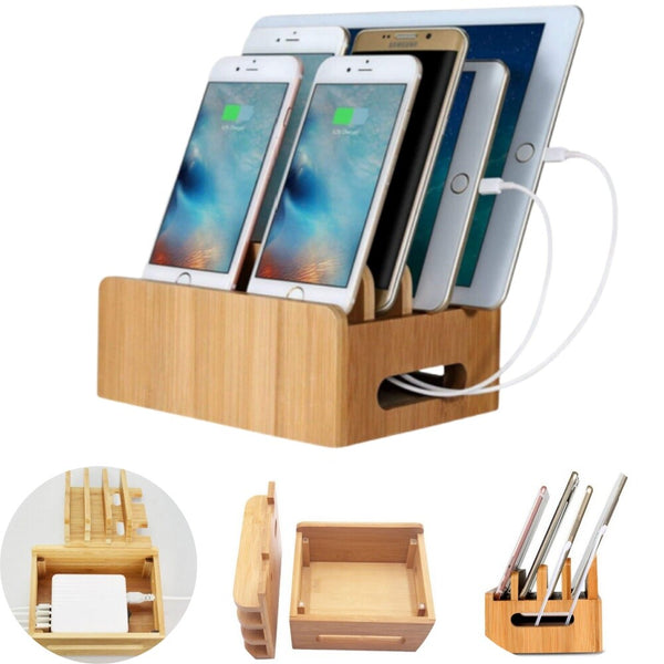 Bamboo USB Charge Station Multi-Device Hub Charging Dock for Phone iPad Tablet