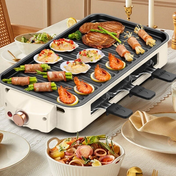 Electric BBQ Grill 2 Tier Smokeless Barbecue Pan Stove with Grill Plate & Trays