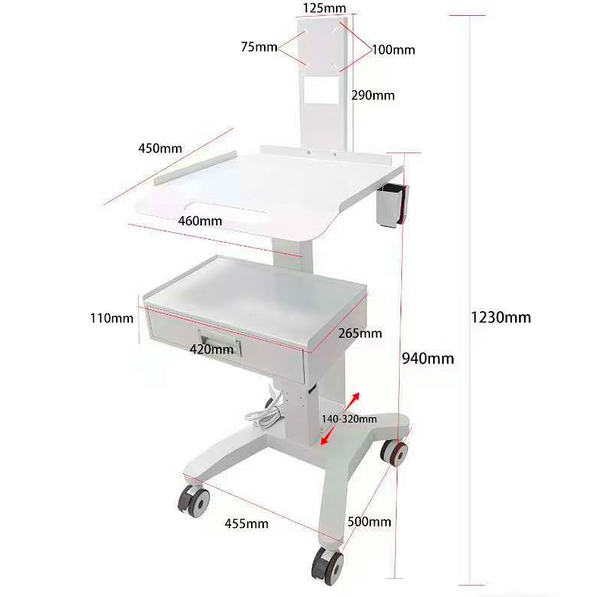 Rolling Dental Lab Trolley Cart With Drawer Intraoral Scanner Holder Workstation